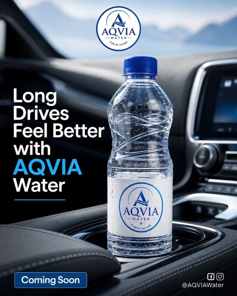 Aqvia Water Bottle in Car Cup Holder